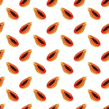 Papaya flat seamless pattern on white background. Stock Illustration