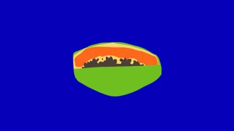Papaya Fruit Animation on Blue Screen Видео 345096543