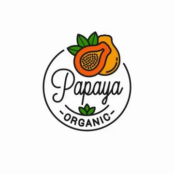 Papaya fruit logo. Round linear of papaya slice Stock Illustration