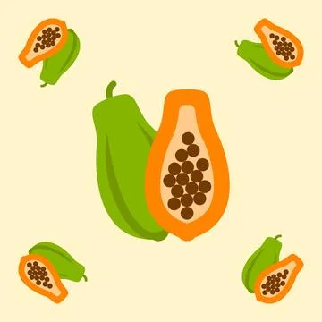 Papaya fruit seamless for pattern fabric, simple papaya fruit cute repeat i.. 스톡 일러스트