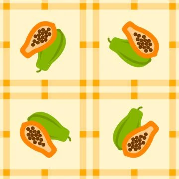Papaya fruit seamless for pattern fabric, simple papaya fruit cute repeat i.. Illustrazione stock