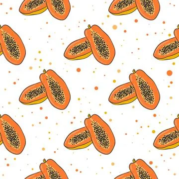 Papaya fruit seamless pattern Illustrazione stock