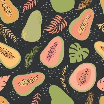 Papaya fruit seamless vector pattern Stock Illustration