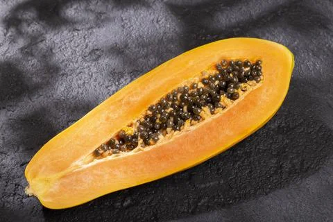Papaya fruit on the table, top view Foto stock