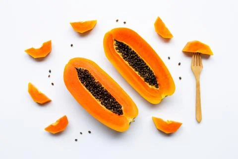 Papaya fruit on white background Stock Photos