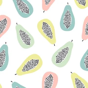 Papaya fruits seamless pattern with white background. Tropical fuits Stock Illustration