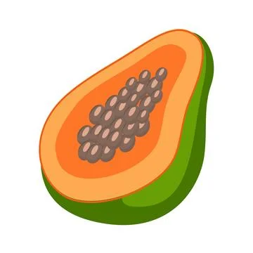 Papaya half slice in flat vector style. Fresh tropical fruit illustration wit Ilustración de archivo