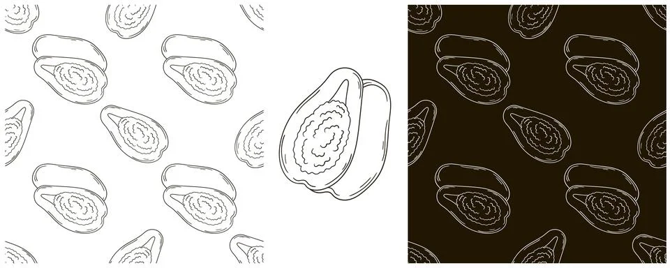 Papaya, melon tree. Seamless pattern for kitchen, restaurant or shop. Set in  Illustrazione stock
