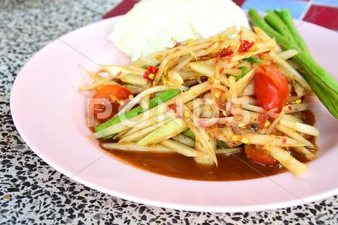 Papaya salad (somtum) Stock Photos