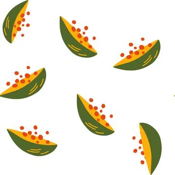 Papaya seamless pattern. Abstract repeated background with tropical fruit. Fo Stock Illustration