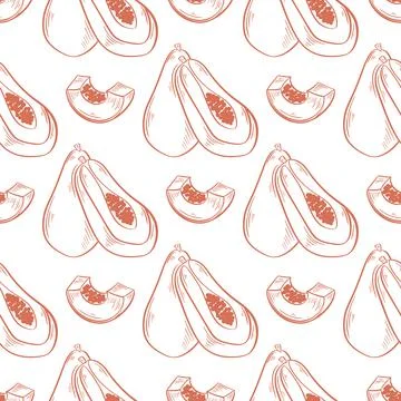 Papaya seamless pattern hand drawn vector illustration Stock Illustration