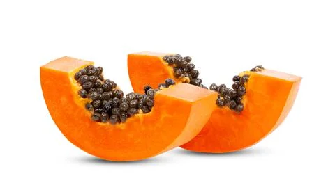 Papaya slice on white background Stock Photos