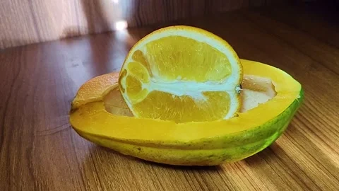 Papaya Slice Zoom Close-Up Macro Stock Footage 319441332