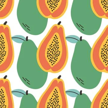 Papaya summer pattern on white background. Simple seamless pattern with papayas Stock Illustration