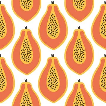 Papaya summer pattern on white background. Simple seamless pattern with papayas Illustrazione stock