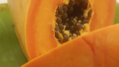 Papaya on white background rotating with blender and papaya smoothie Stock Footage 118773117