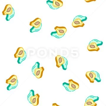Papayas fruit isometric icon seamless pattern Stock Illustration