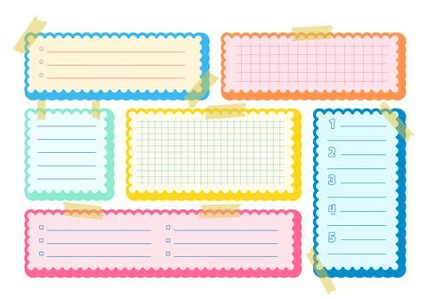 Pape corrugated diary frame memo pages templates set. Cute scallop notebook to Illustrazione stock