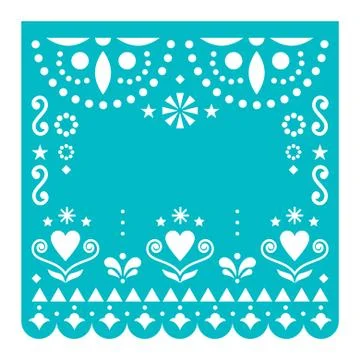 Papel Picado template with no text vector design, Mexican turquoise Stock Illustration