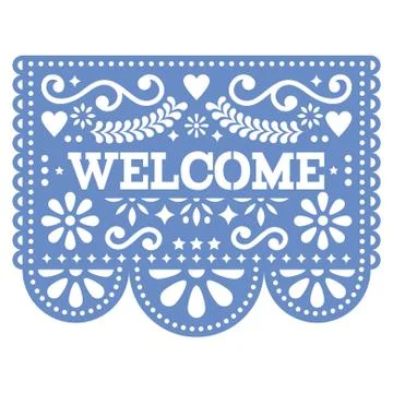 Papel Picado vector design - Welcome banner design, Mexican paper decorations Stock Illustration