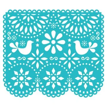 Papel Picado vector template design, Mexican paper decorations イラスト素材