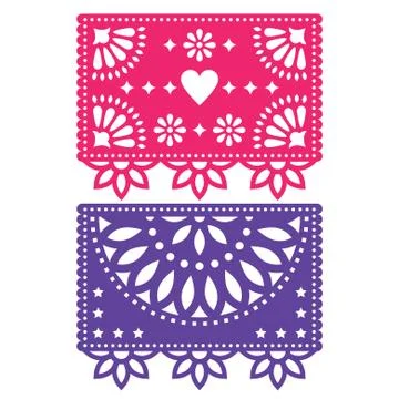Papel Picado vector template design set, Mexican paper decorations Stock Illustration