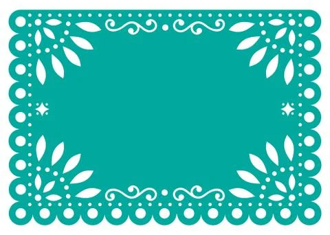 Papel Picado vector template design in turquoise, Mexican decoration イラスト素材