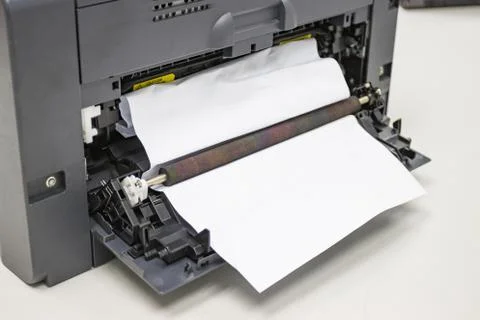 Paper A4 Stuck In Printer At Office, concept repair printer Stock Photos