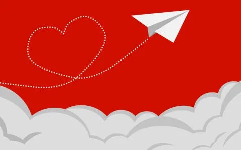 Paper aeroplane flying over clouds with heart shape 스톡 일러스트