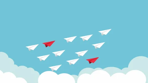 Paper Airplane Above Clouds 2d Animation with Alpha Matte Stock Footage 345013449