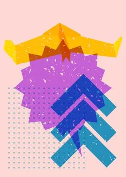 Paper Airplane and speech bubble with colorful geometric shapes. Object in .. Stock Illustration