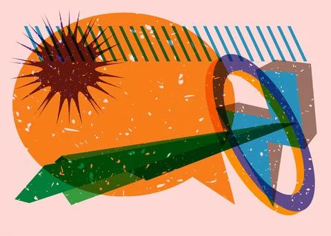 Paper Airplane and speech bubble with colorful geometric shapes. Object in .. イラスト素材