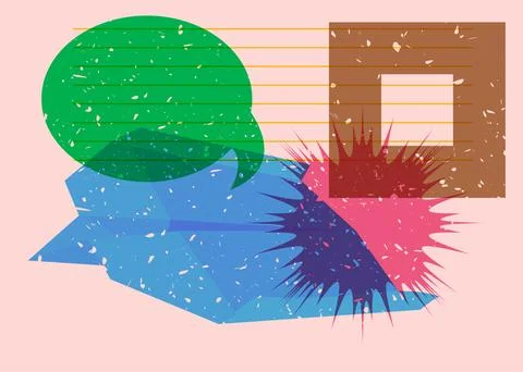 Paper Airplane and speech bubble with colorful geometric shapes. Object in .. Stock Illustration