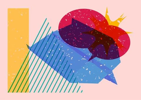 Paper Airplane and speech bubble with colorful geometric shapes. Object in .. Stock Illustration