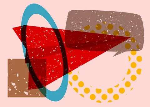 Paper Airplane and speech bubble with colorful geometric shapes. Object in .. Stock Illustration