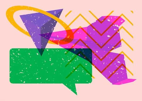 Paper Airplane and speech bubble with colorful geometric shapes. Object in .. Stock Illustration