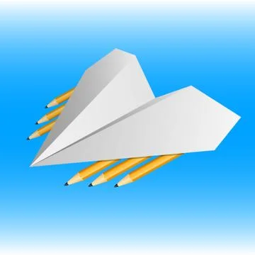Paper airplane armed with pencils. Vector illustrations Stock Illustration