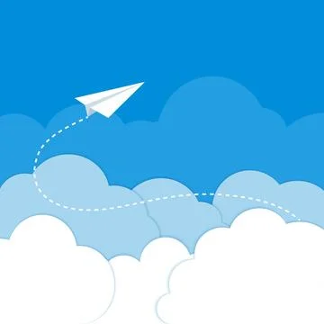 Paper airplane in the clouds on a blue background Stock Illustration