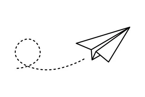 Paper airplane with dashed circular path. Smooth line vector illustration of Stock Illustration