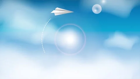 Paper airplane flies in a circle in the sky with clouds Stock Footage 153415455