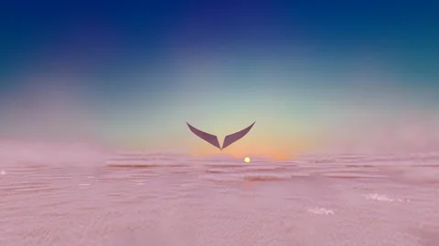 Paper airplane flies over the clouds facing the sun Stock Footage 257755849