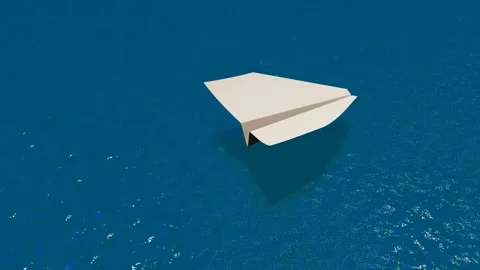 A paper airplane flies over the ocean, grasslands, and mountains. Stock Footage 333394804