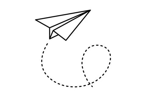 Paper airplane in flight with upward loop and curve. Black line art of free Illustrazione stock