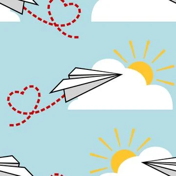 Paper Airplane &amp; Heart - Seamless Pattern Stock Illustration