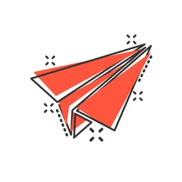 Paper airplane icon in comic style. Plane vector cartoon illustration on whit Illustrazione stock