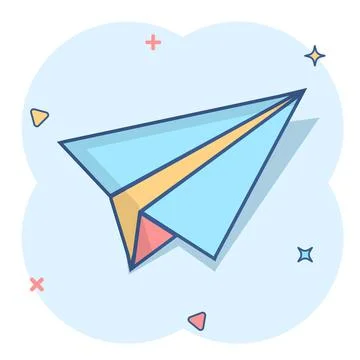 Paper airplane icon in comic style. Plane vector cartoon illustration on whit Illustrazione stock