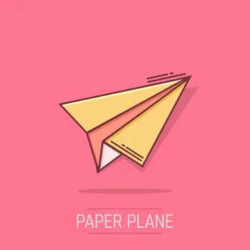 Paper airplane icon in comic style. Plane vector cartoon illustration on is.. Illustrazione stock