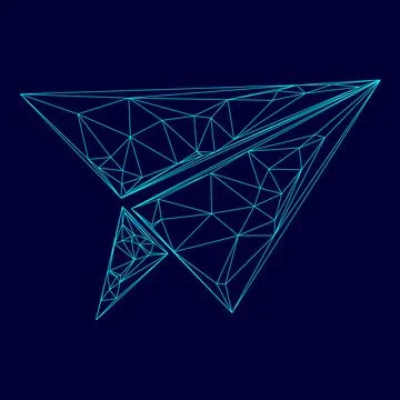 Paper airplane low poly triangulation triangulated polygonal electric cyan bl Stock Illustration