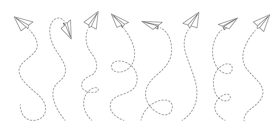 Paper airplane or plane lines, vector air travel Stock Illustration