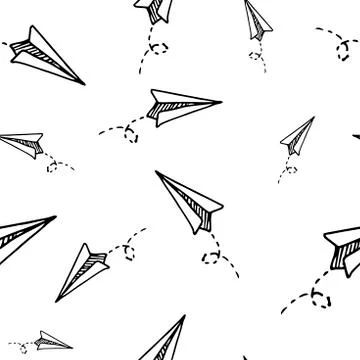 Paper airplane pattern. Seamless vector backdrop. Simple black doodle Stock Illustration